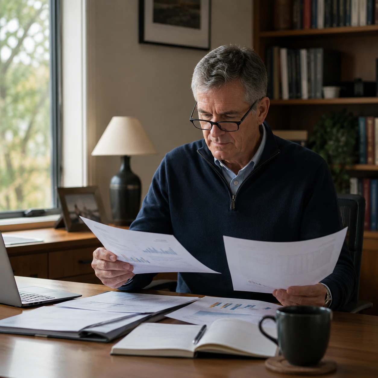 Investor reviewing bond offer documents at home
